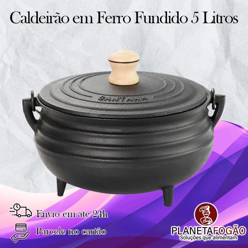 Caldeirão Panela Bruxa C/tampa 5 Litros Ferro Fundido Tripé