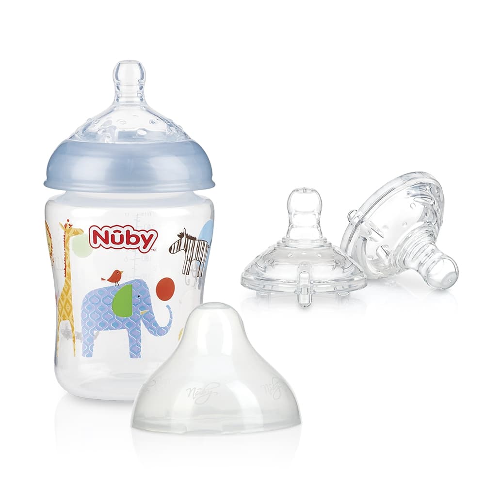 Mamadeira Que Imita o Peito da Mãe Bico Silicone Massageador e Fluxo Suave 270ml + Bico Extra Nuby