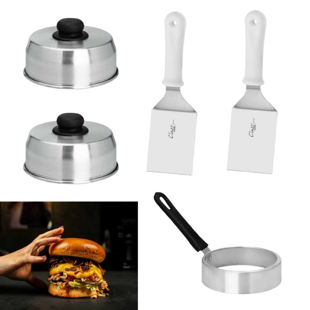 Kit Chapa Lanche 2  Espátulas ,2 Abafador e 1 Anel Ovo