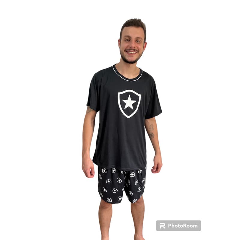 Pijama Masculino Botafogo Adulto Temático Meia Manga de Malha Algodão Verão Outono Inverno Time Super Heróis Marvel Vingadores