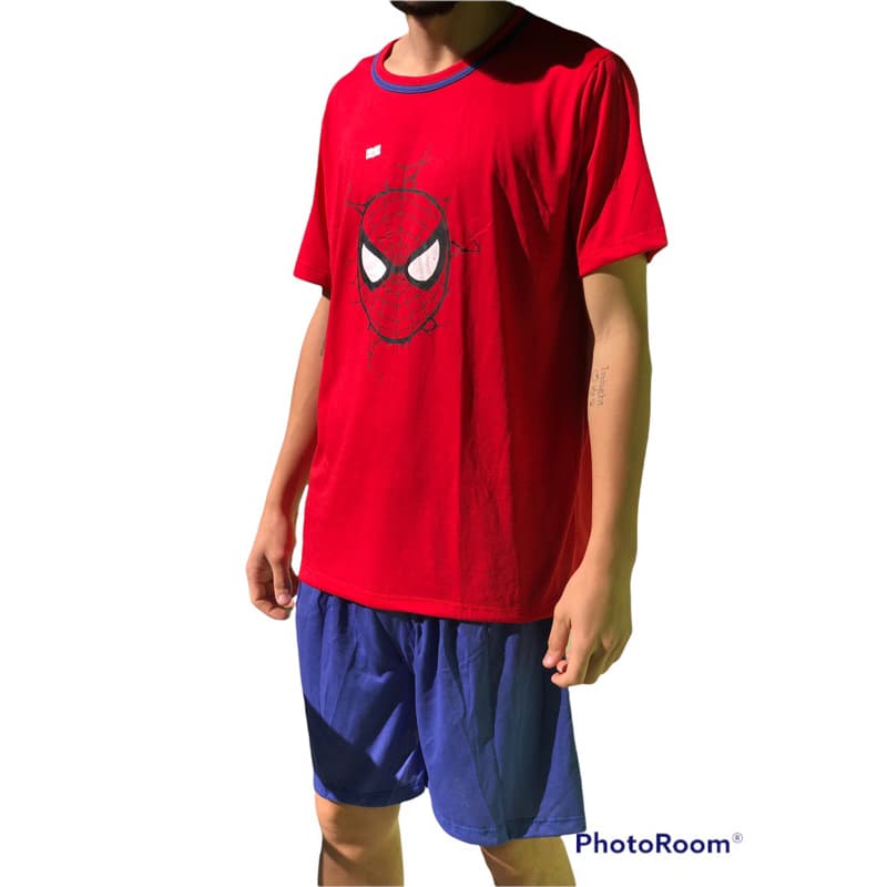 Pijama Masculino Homem Aranha Adulto Temático Meia Manga de Malha Algodão Verão Outono Inverno Time Super Heróis Marvel Vingadores