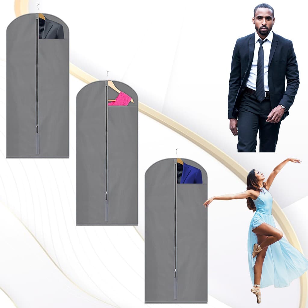 3 Capas Protetora Porta Vestido Terno e Jaqueta Com Visor Transparente e Zíper