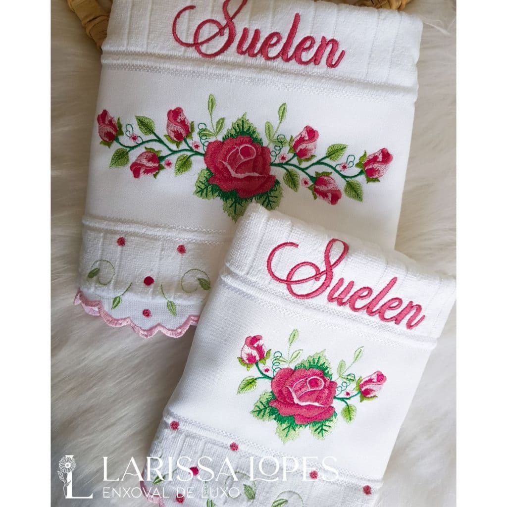 Jogo de Toalha Banho e Rosto Personalizado Com nome - Rosas