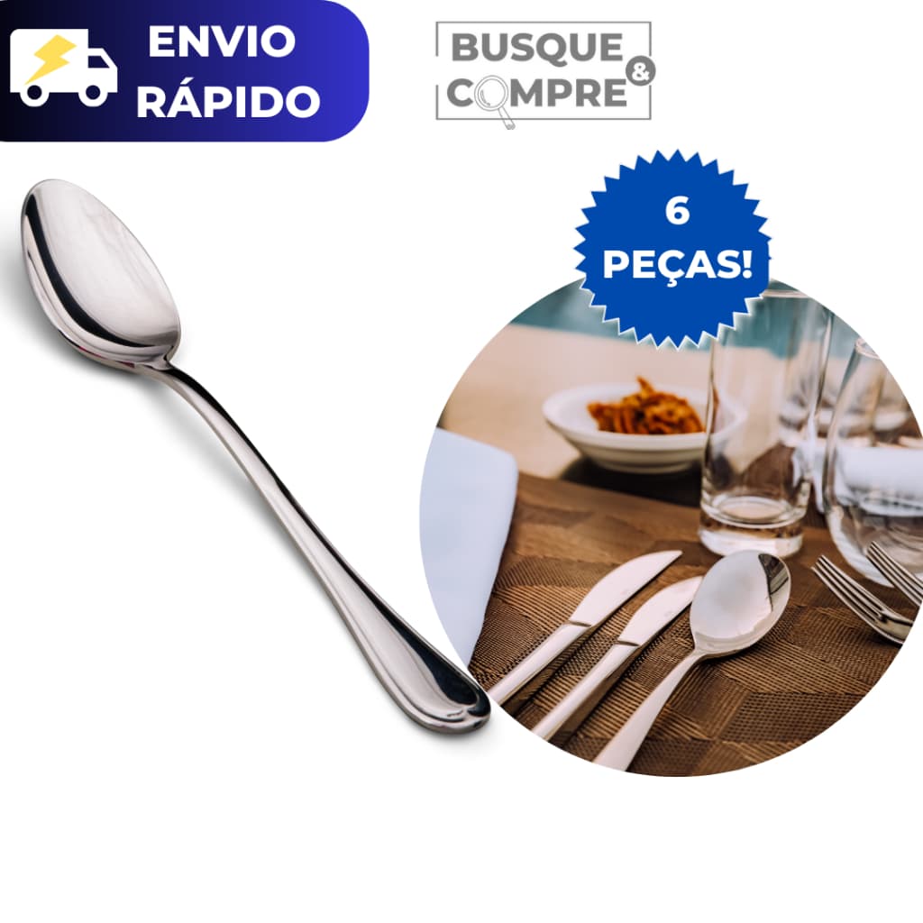 Jogo de Colheres com 6 Peças de Metal Reforçado para Cozinha Colher Casa Louça Kit Talher Kit Almoço Jantar