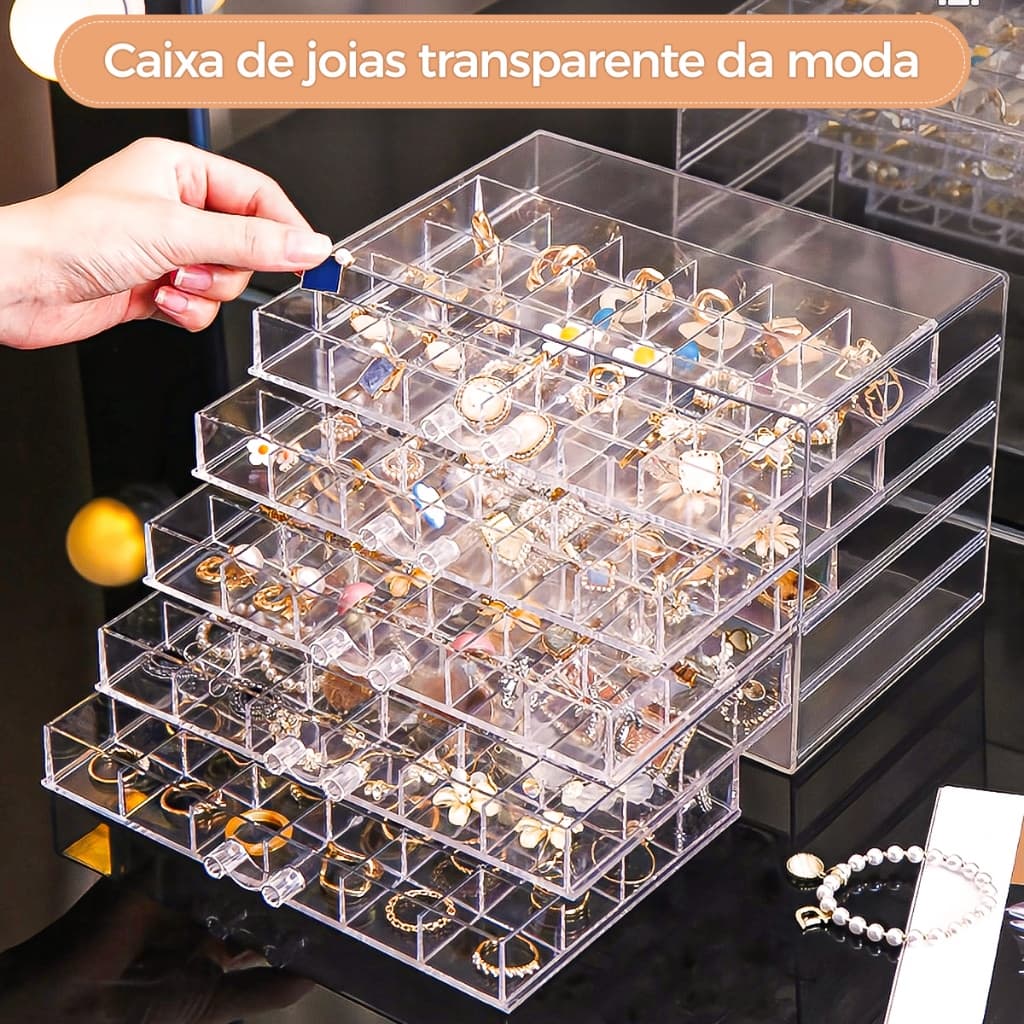 Organizador Para Pedraria/Strass/Glitter/Bijuterias/unhas Cinco Gavetas Com 120 Espaços Acrílico