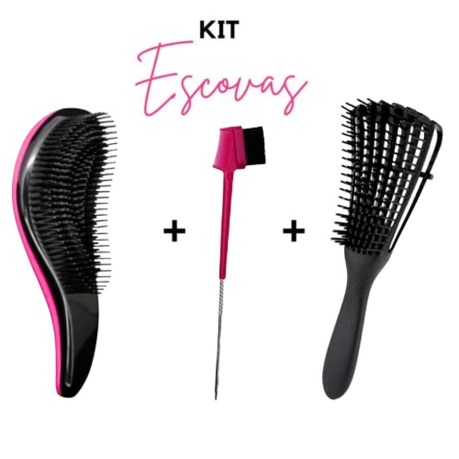 Kit 3 Escovas Pentes Baby Hair 3 Em 1 Ponta Fina Modeladora  Penteado Trança Mágica Desembaraça Massageadora Linha Antifrizz Pelos Cachorro Pet Escova Polvo para Cachos Modern Girl