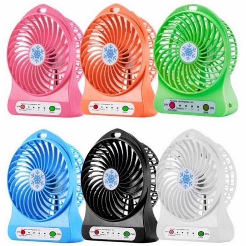 Ventilador Pequeno Portátil Recarregável com Luz LED/Entrada USB/3 Intensidades