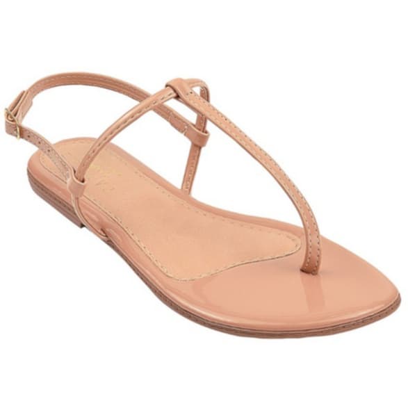 Sandalia Feminina Rasteirinha básica Nude Verniz Confortável Moda Look Verão