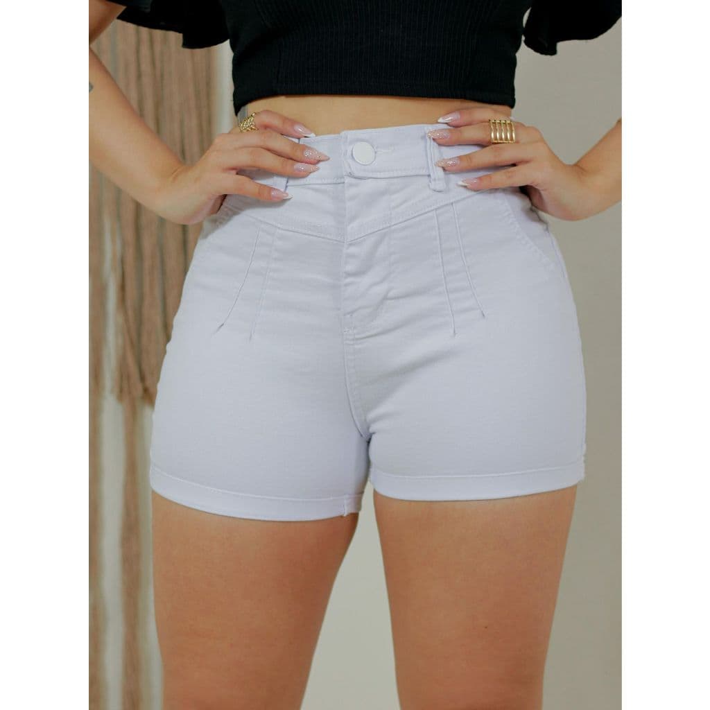 Short Branco Feminino Cintura Alta Com Lycra