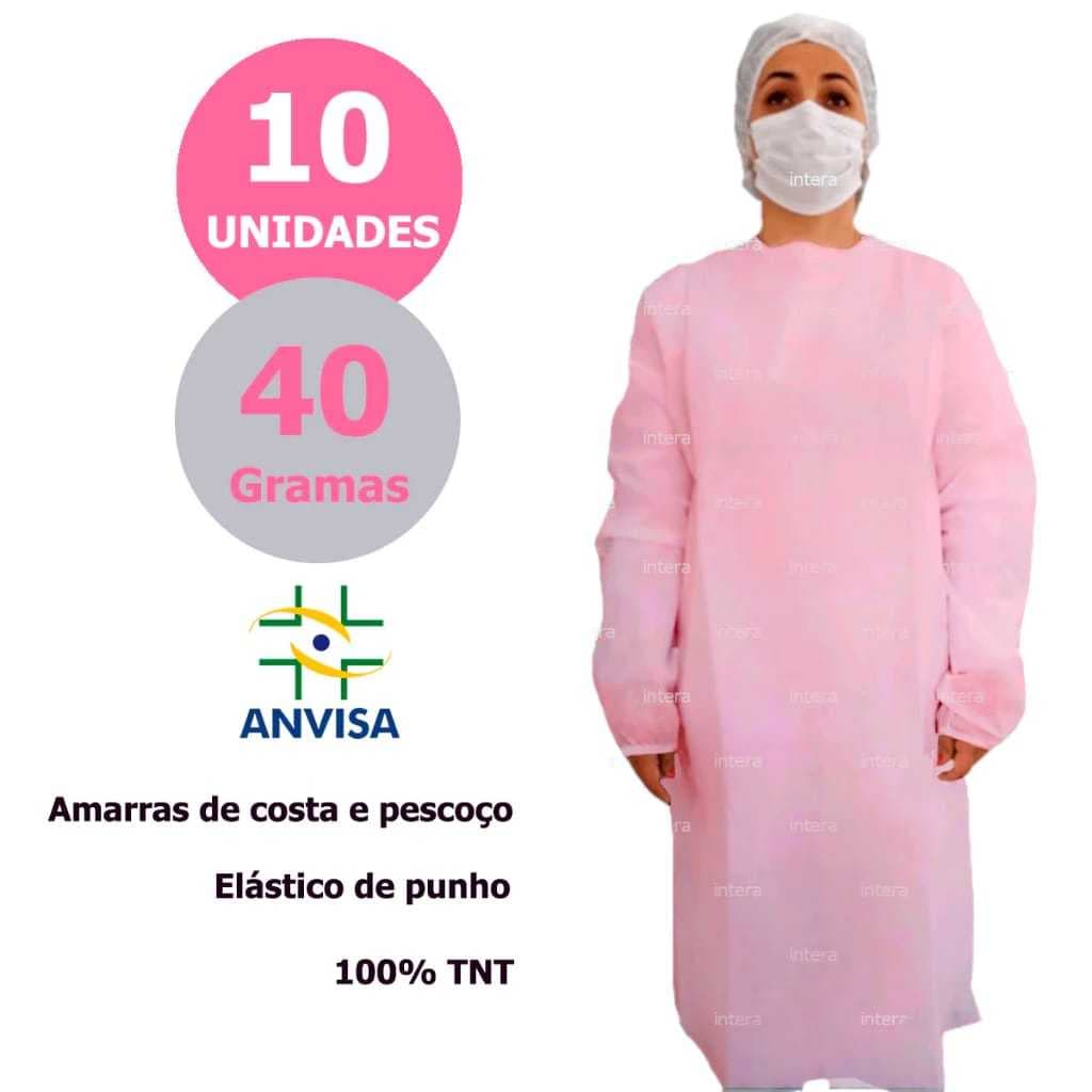 Avental Descartável Rosa TNT 40 gramas M/ Longa C/ registro Anvisa