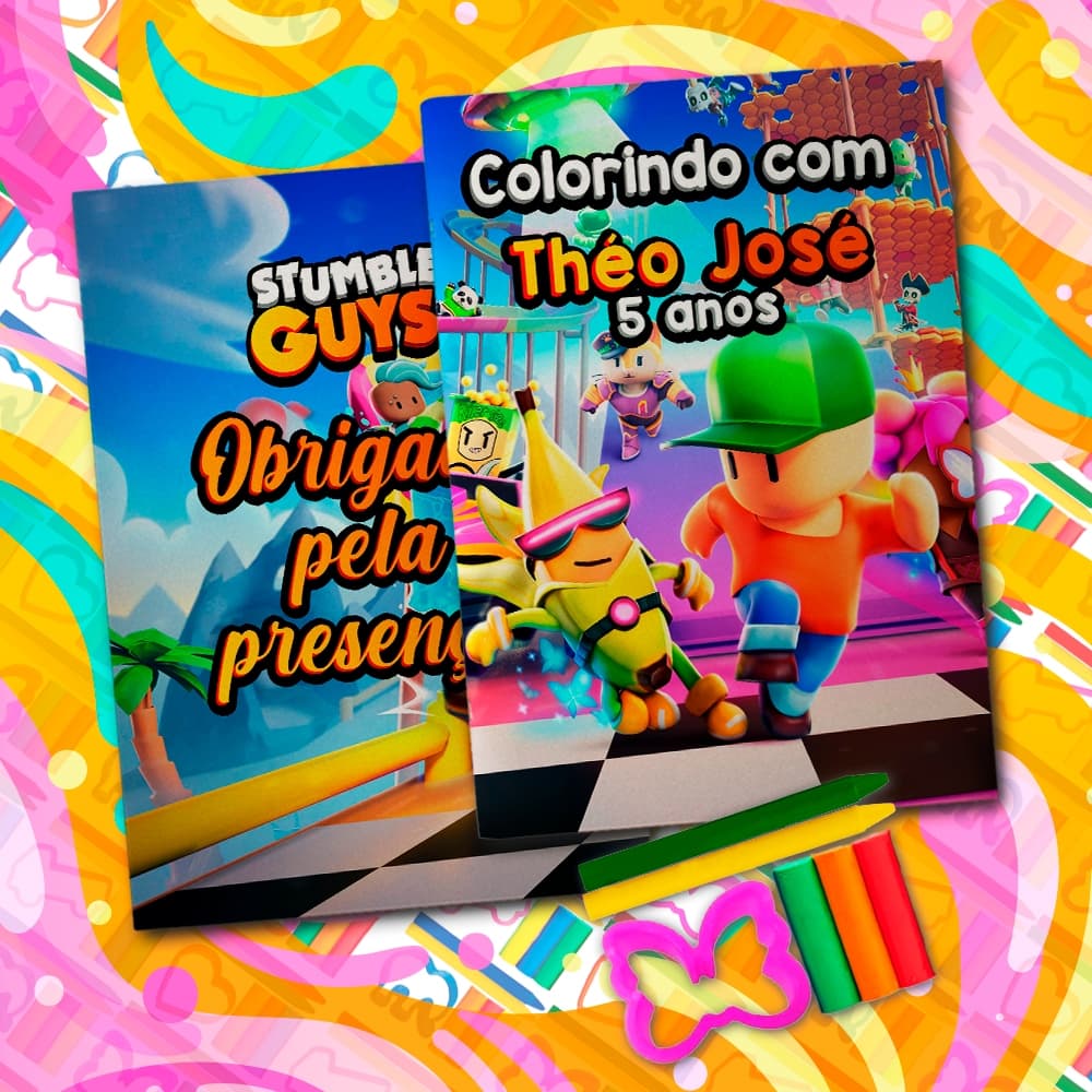 Livreto Completo Colorir Giz e Massinha Festa Infantil Tema Personalizado Stumble Guys Livrinho