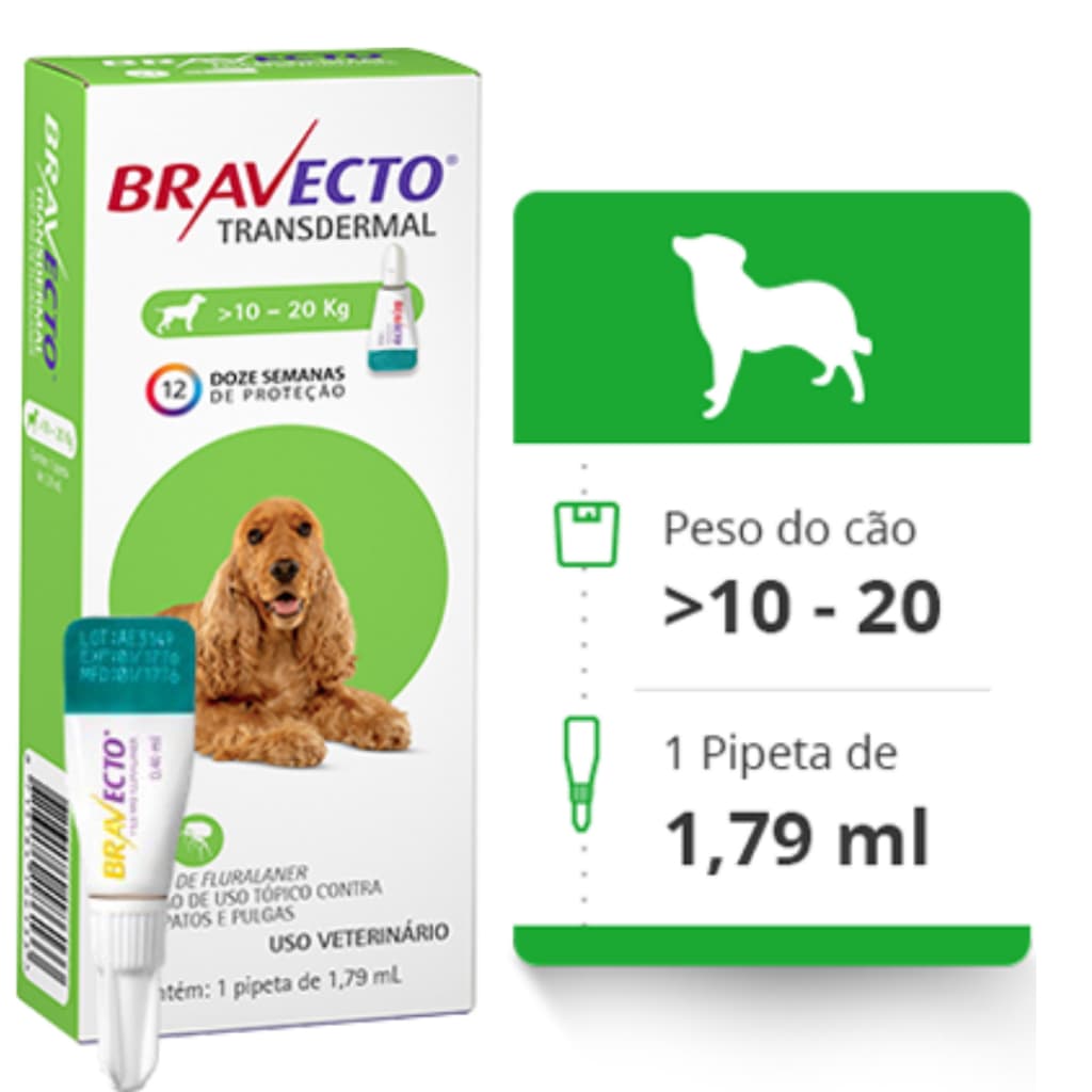 Bravecto Transdermal (pipeta) para Cães de 10 a 20 Kg - 500 mg