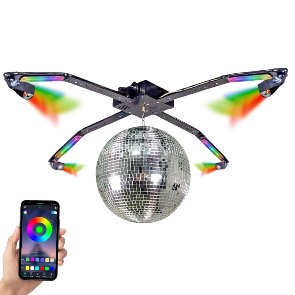 Kit Discoteca Deltrônica RGB Globo Espelhado 30cm 4 Canhões LED Strobo Festa Balada Eventos Bivolt