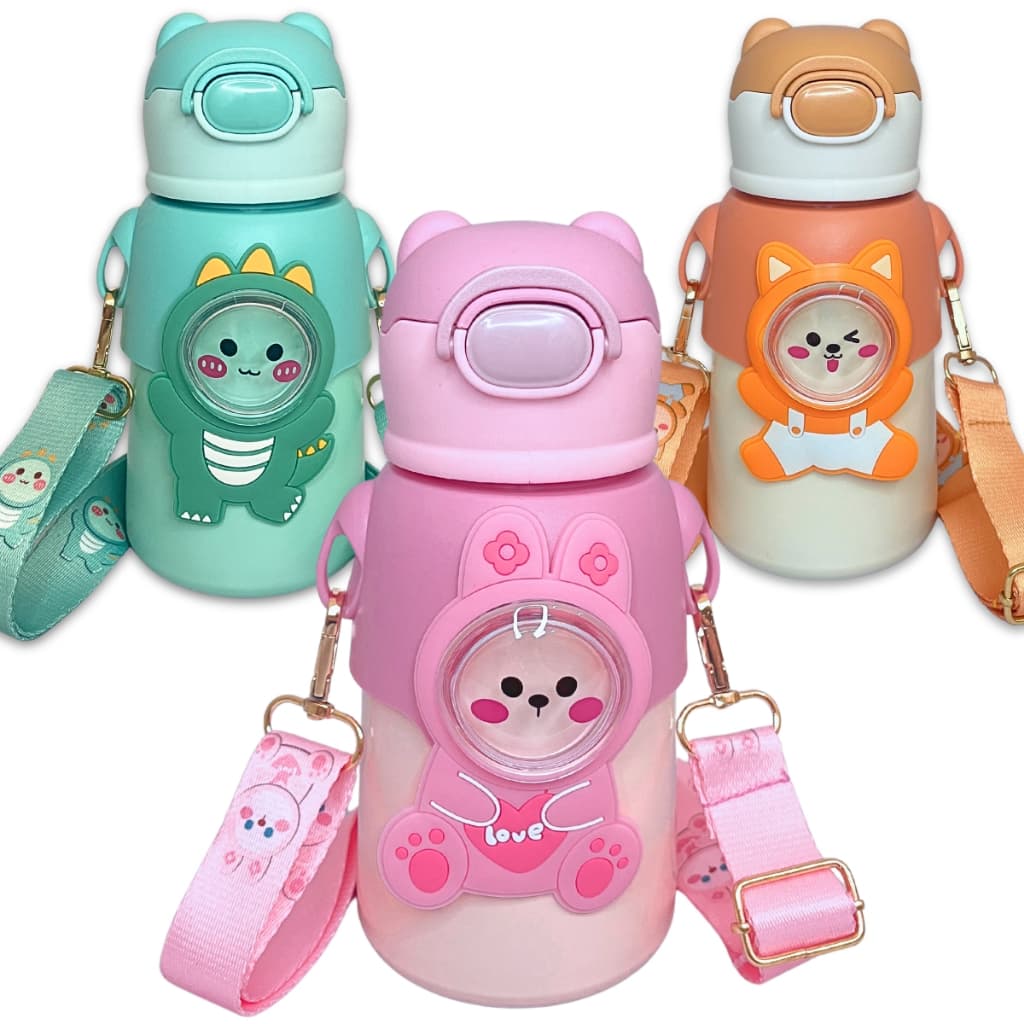 Garrafa Térmica Infantil Garrafinha Água Quente Frio Escolar Inox canudo Alça Anti Vazamento 520ml