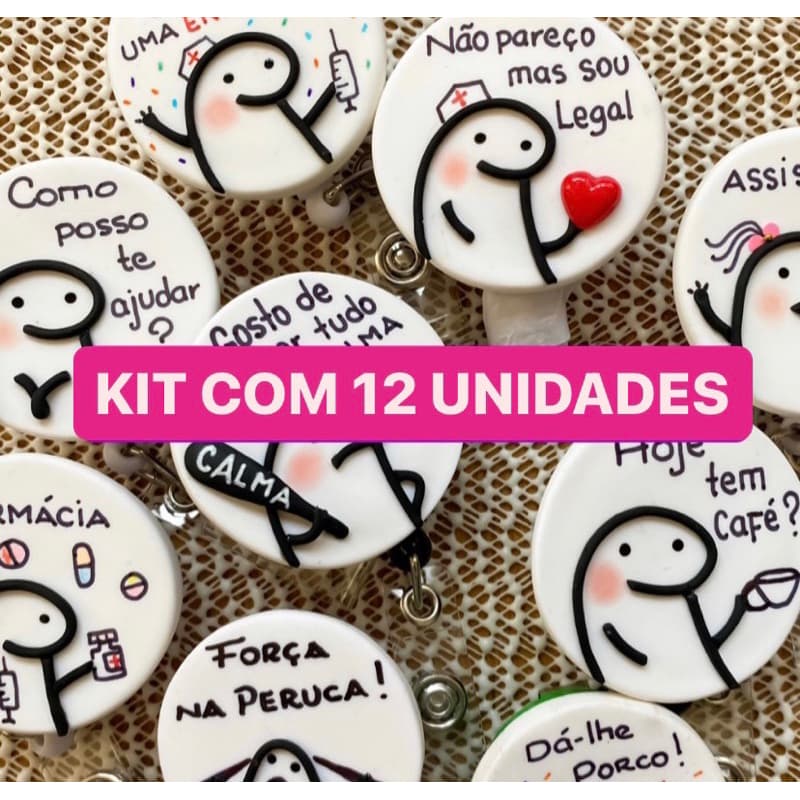 Kit Econômico com 12 Porta-crachás Retrátil Flork Personalizado em Biscuit (escolher modelo pelo chat)