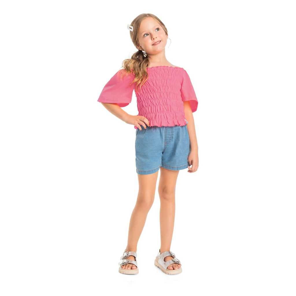 Blusa Manga Curta Menina Infantil (Lilás) Quimby