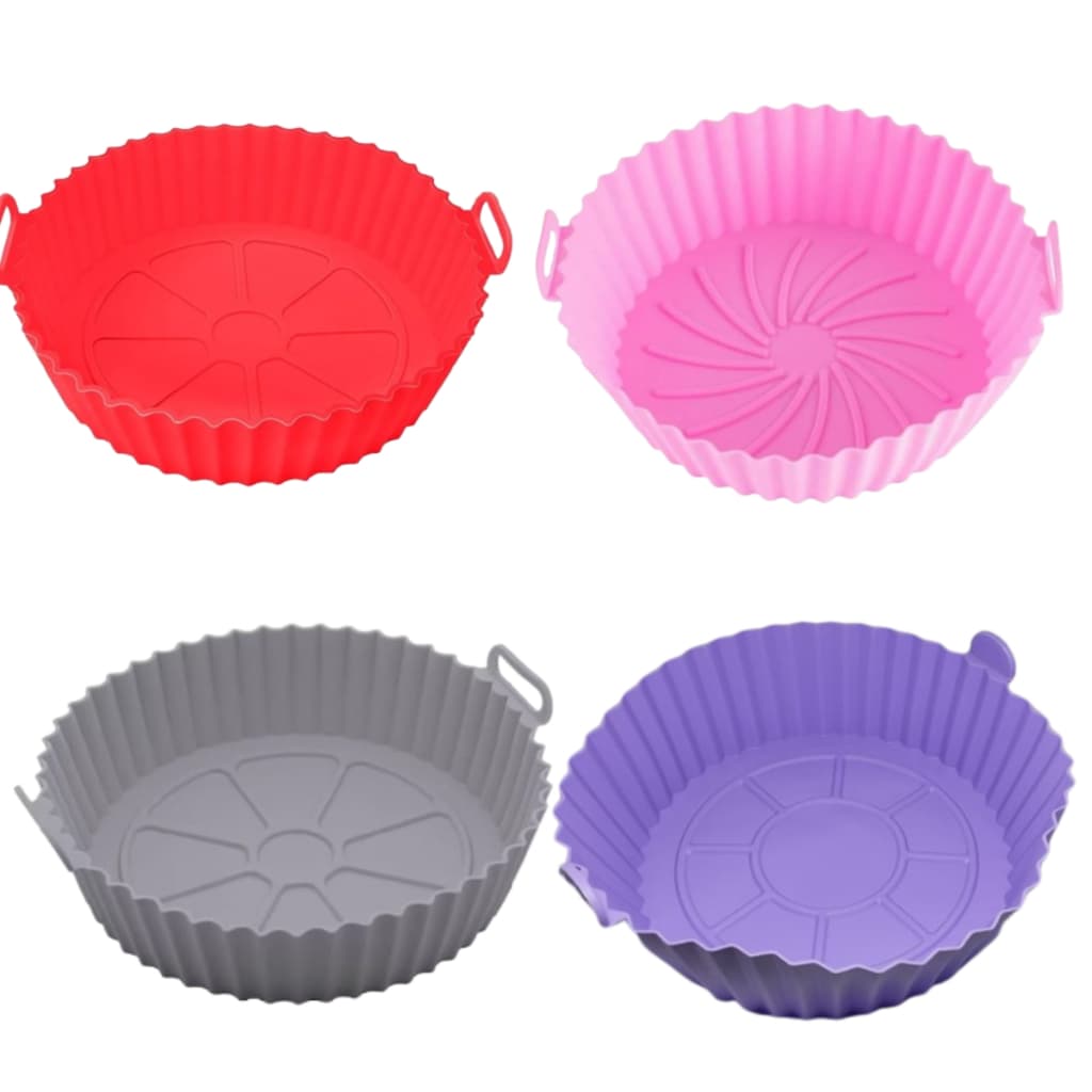 Forma De Silicone Redonda Assadeira Para Fritadeira Air Fryer Em Silicone Flexível com Alça 20cm