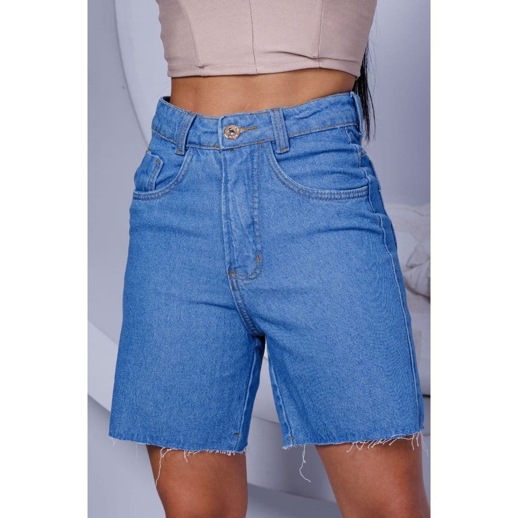 Bermuda Feminina Jeans Jorts Lisa Lavagem Escura Short Longo Casual Conforto