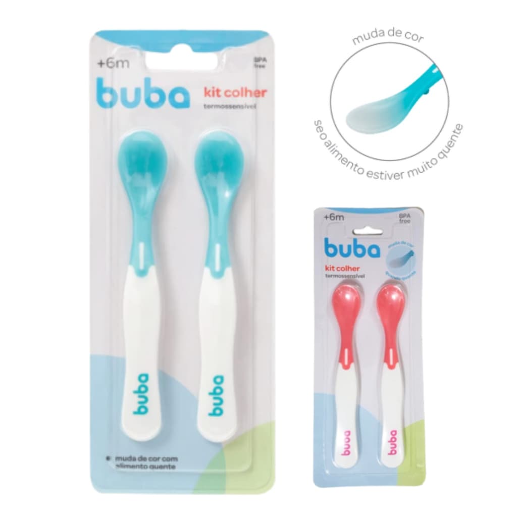 Kit 2 Colheres Infantil Termossensíveis Buba - Colher para Bebê Treinamento (Colherzinha de Bebê Introdução Alimentar)