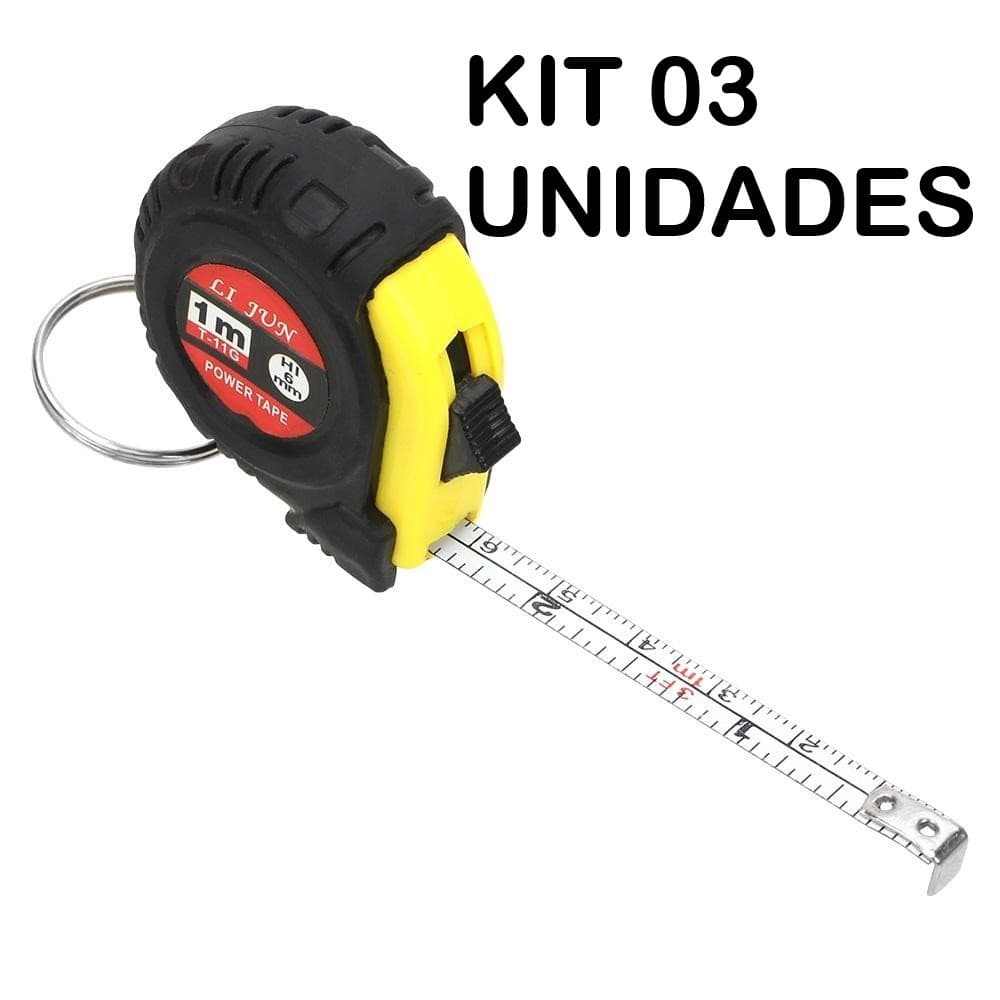 Kit 3 Mini Chaveiro Trena 1M