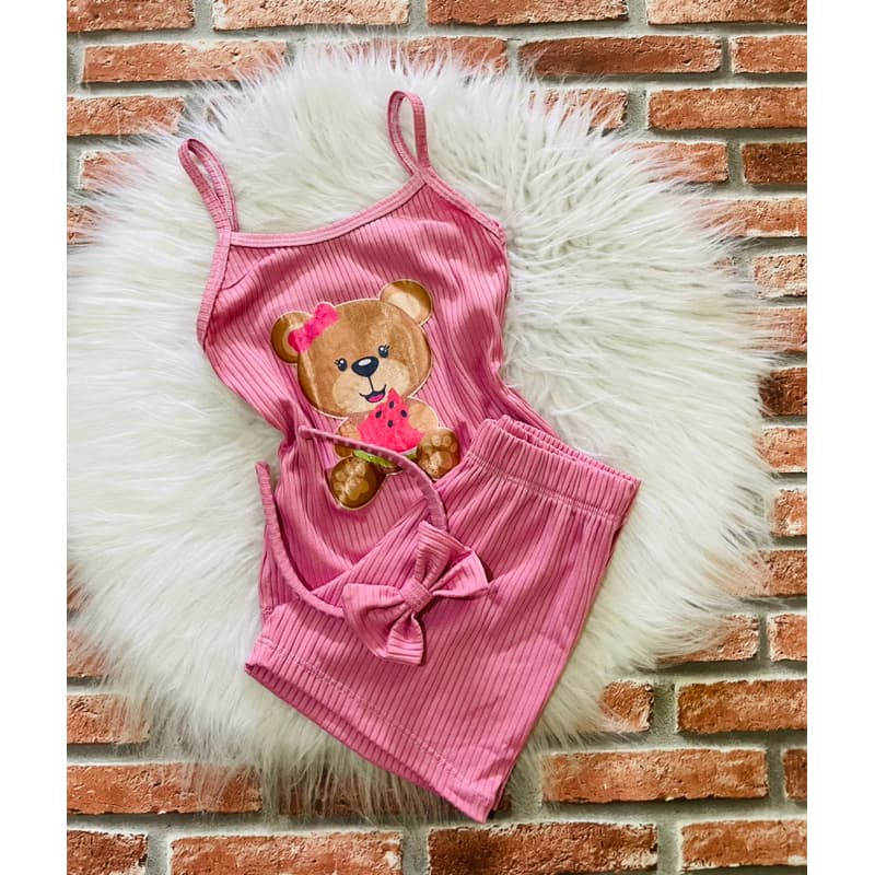 15 itens ( 05 conjunto alcinha com short elástico + laco )tamanho único veste 3 a 6 anos (veste super bem )