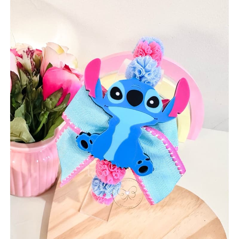 Tiara Stitch Acrilico e Pompons Acessório Infantil Arco Laço Stitch