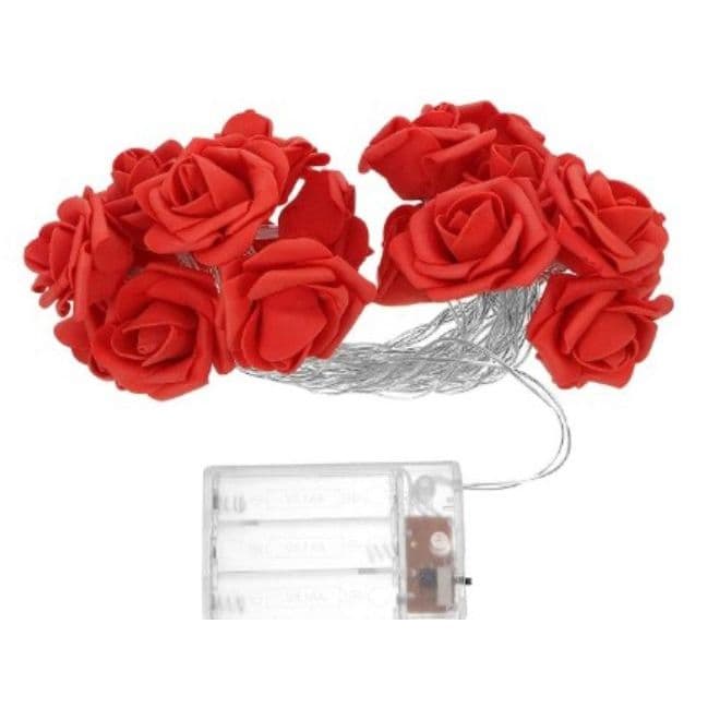 Cordão 20 rosas vermelho com leds pink - pilha