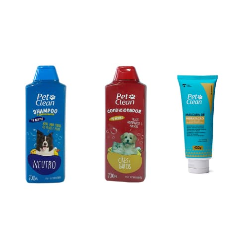 Proporcione Cuidado Único com o Kit de Higiene Pet Clean para Cães e Gatos - Shampoo Neutro, Condicionador e Máscara 400g, Fórmula Exclusiva para Pelagem Brilhante e Saudável