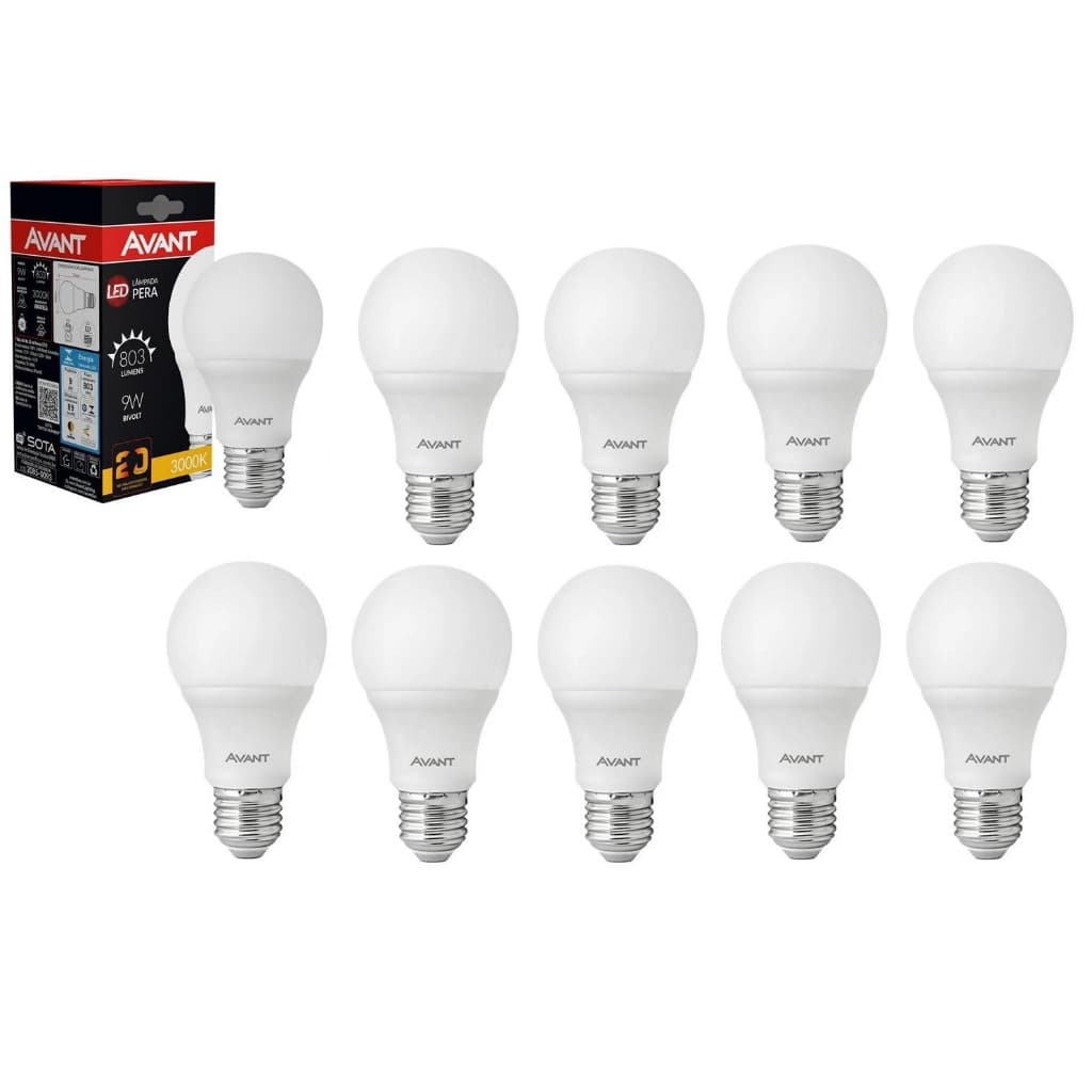 Kit Com 10 Lâmpadas De Led Bulbo 9w - 3000k, 4000k Ou 6500k