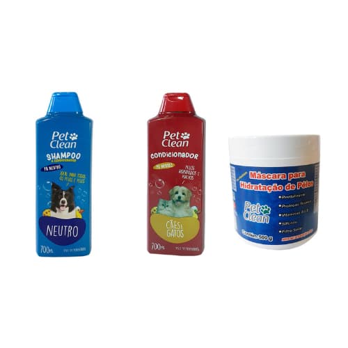 Experimente o Kit de Cuidados Pet Clean para Cães e Gatos: Shampoo Neutro, Condicionador e Máscara Hidratante 500g - Produtos Premium para Pelagens Saudáveis e Brilhantes, Testados e Aprovados por Veterinários, Ideal para Todas as Raças e Idades