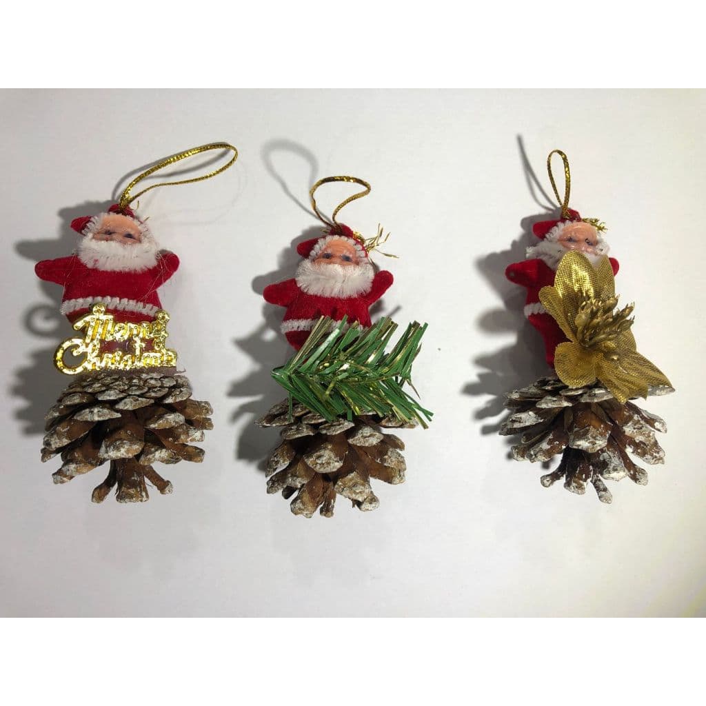 Enfeite de Natal de Pendurar Mini Papai Noel na Pinha Natal - Feliz Natal - Ano Novo - Decoração - Árvore de Natal