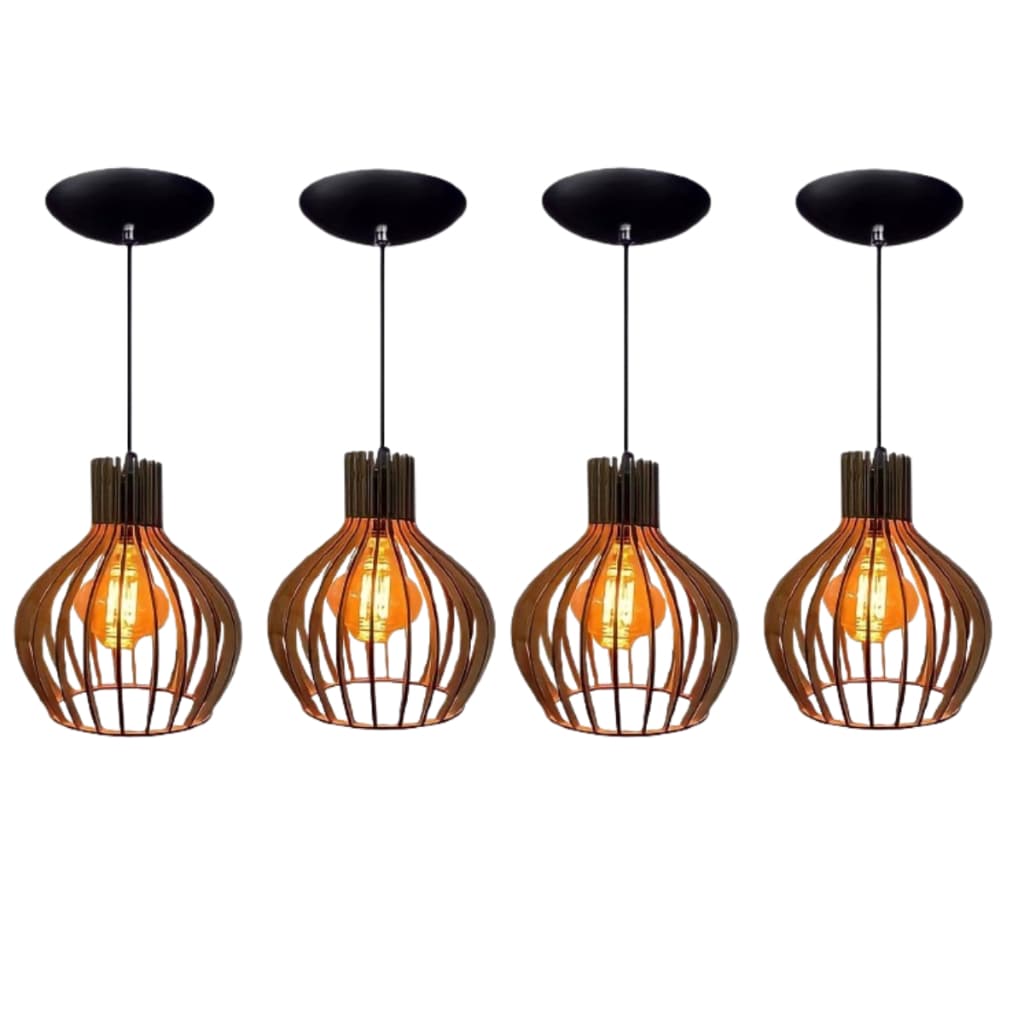 4 Luminaria De Teto Decoração Retro Balcão De Cozinha Americana Cor Marrom - 4ppm