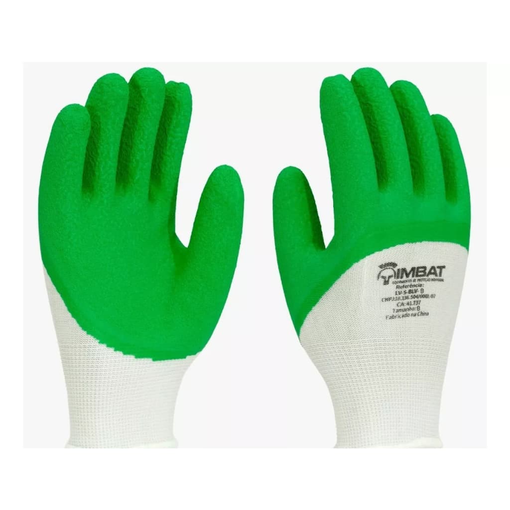 05 pares de Luva Tricotada Com Banho, Janela Em Latex, Verde, Tam 10 GG