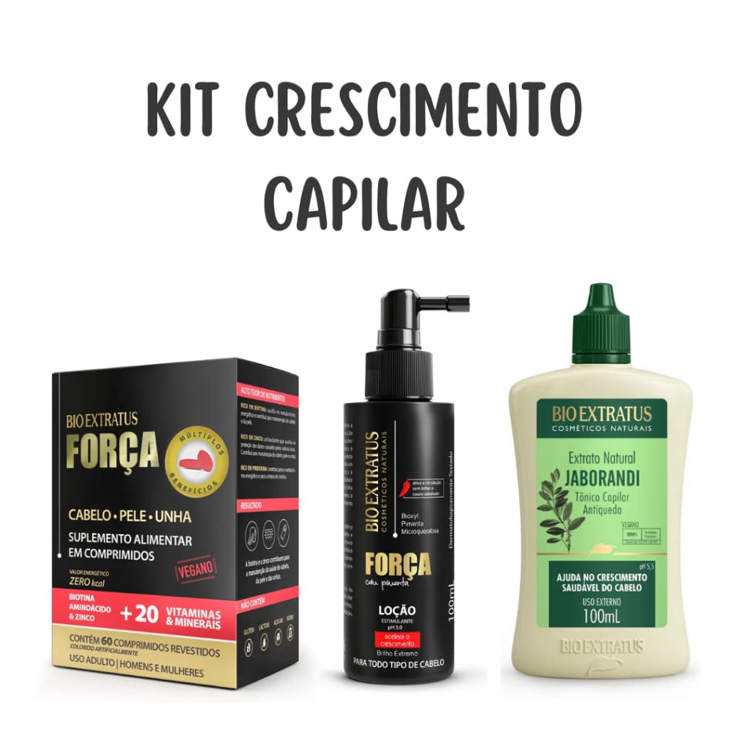 Kit Antiqueda X Crescimento Capilar Bio Extratus ( Suplemento Força  , Loção Força , Extrato Jaborandi)