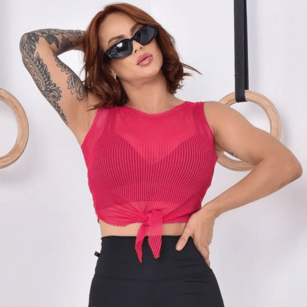 Croped Feminino De Amarrar  Fitness Tela Arrastão Ideal Para Treinos