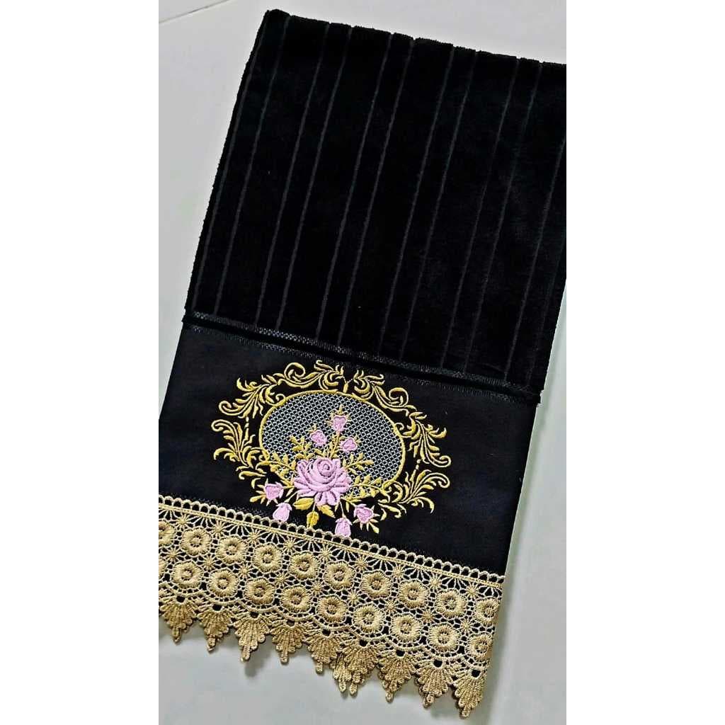 Toalha de rosto com bordado de luxo e renda toalha personalizadaENVIO IMEDIATO