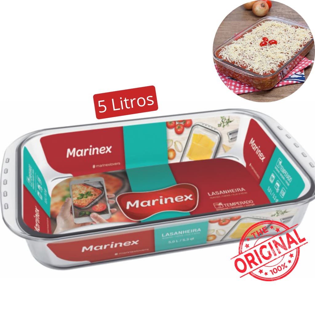 Assadeira 5 Litros de Vidro Marinex  Forma Lasanheira Travessa De Vidro Pirex Refratário De Vidro