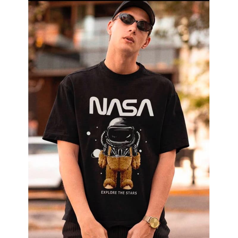 Camiseta Básica Masculina Astronauta Urso T-Shirt Estampa Digital Algodão Premium