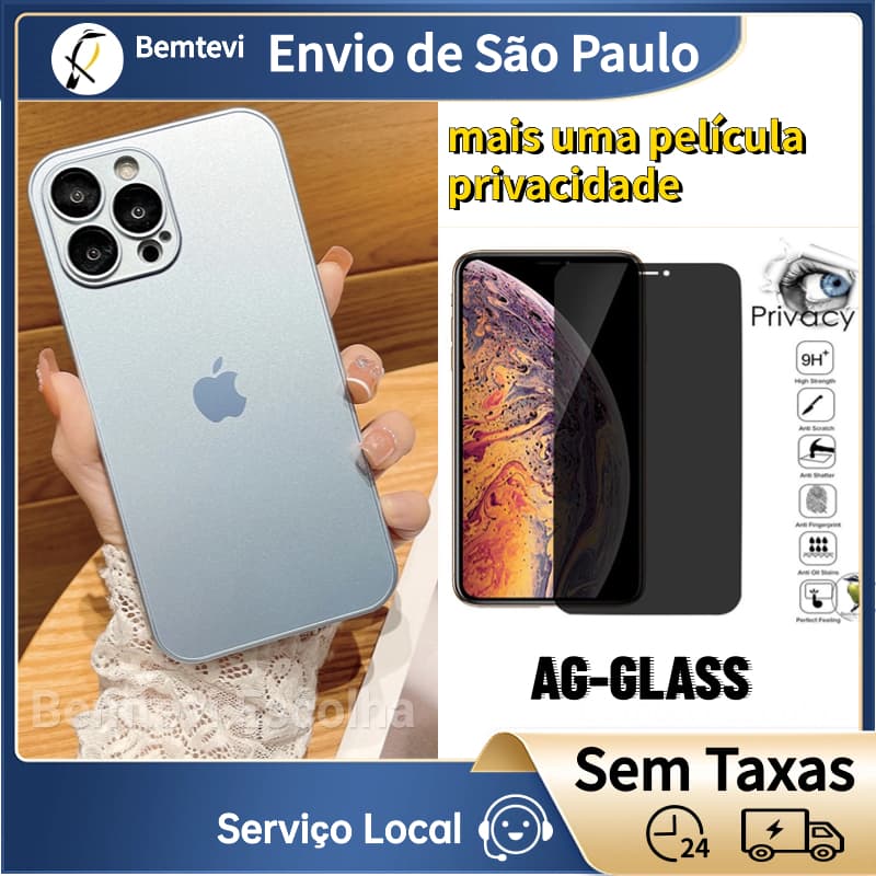 Bemtevi-Capa AG-Glass para iPhone Pro com Película anti espião De Vidro Fosco Capinha iPhone 15 Pro Max 12 Pro Max 14 13 pro max 12Pro Max 12 11pro max 11