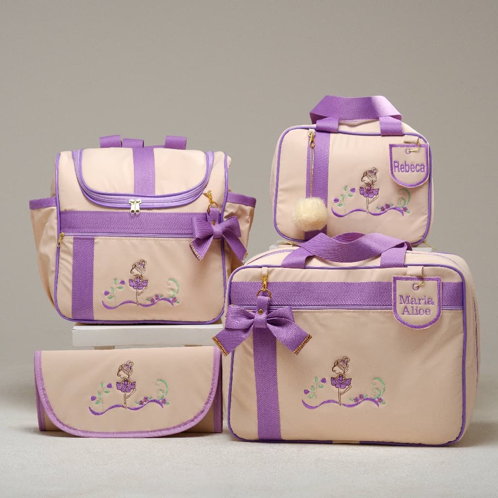 Bolsa Maternidade Personalizada Bolsa Fraldas Bailarina 4 Peças