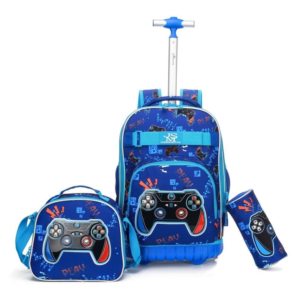 Kit Mochila Lancheira Termica Estojo Reforçado Infantil Rodinhas Menino