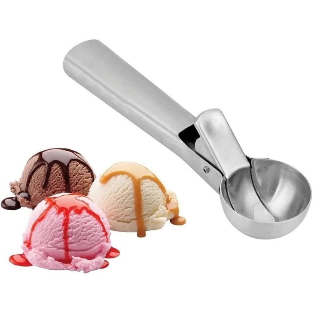 Colher De Sorvete Inox Com Ejetor de Bola Concha Profissional Sobremesa