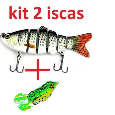 kit 2 iscas artificiais - lambari 10cm articulado 6 segmentos + isca frog sapo sapinho 4cm 5g