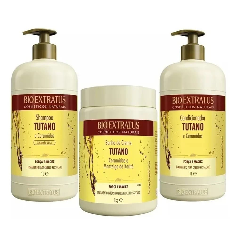 Kit Tutano Bio Extratus Shampoo, Condicionador e Banho de Creme - 1L Ceramidas, Força e Maciez