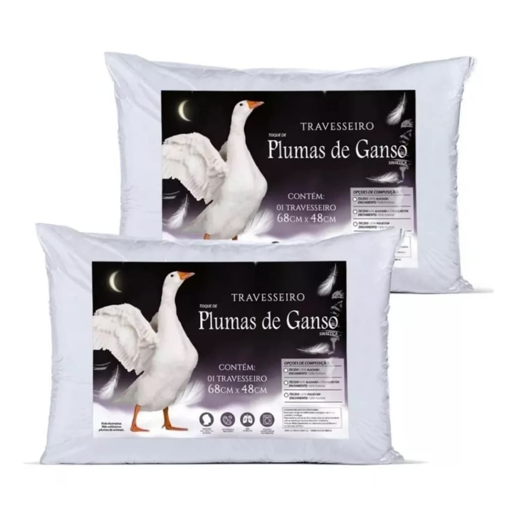 Kit 02 Travesseiros Par Toque De Pluma Macio Tecido Percal Conforto