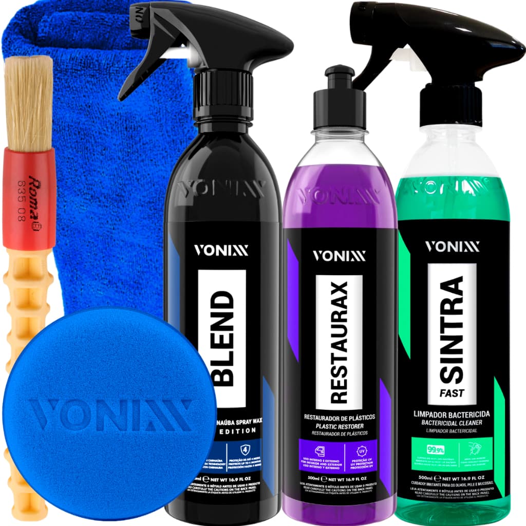 PRODUTO PARA LAVAGEM AUTOMOTIVA VONIXX SINTRA FAST CERA LIQUIDA BLEND SPRAY BLACK EDITION RESTAURADOR DE PLASTICOS RESTAURAX 500 ML