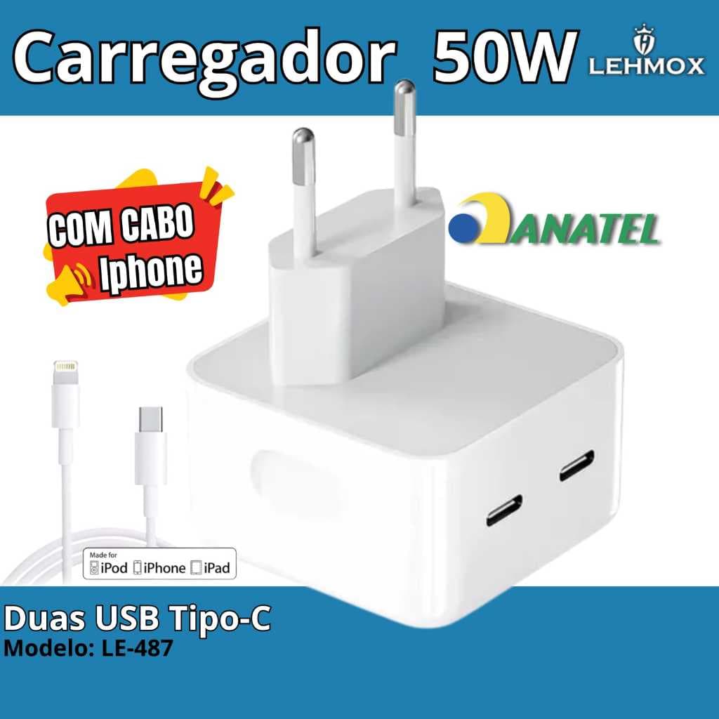 Carregador 50w Turbo iPhone 12 13 14 15 16 pro max Tipo C