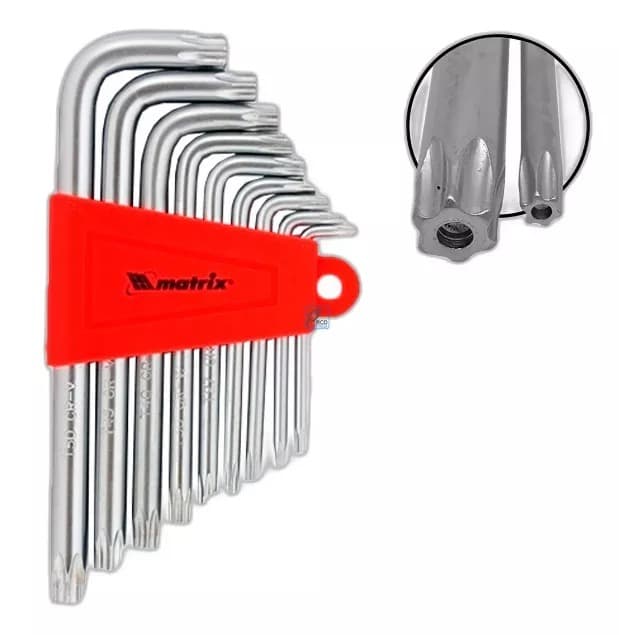 Jogo De Chave Torx Com Furo 9 Peças T10 A T50 Curto 31625 Mtx
