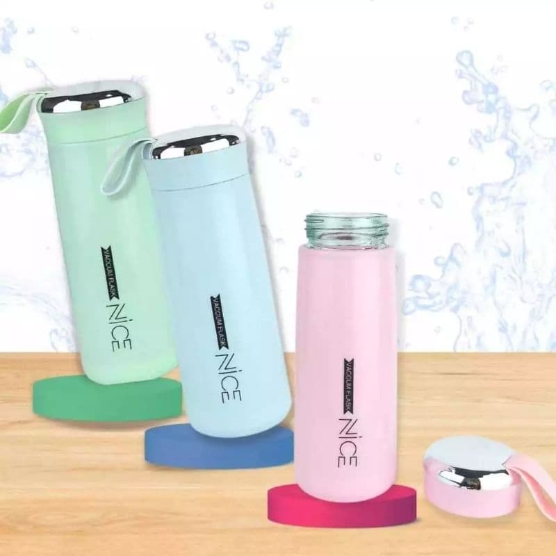 garrafa de vidro revestida de plástico colore com tampa de rosca 350ml