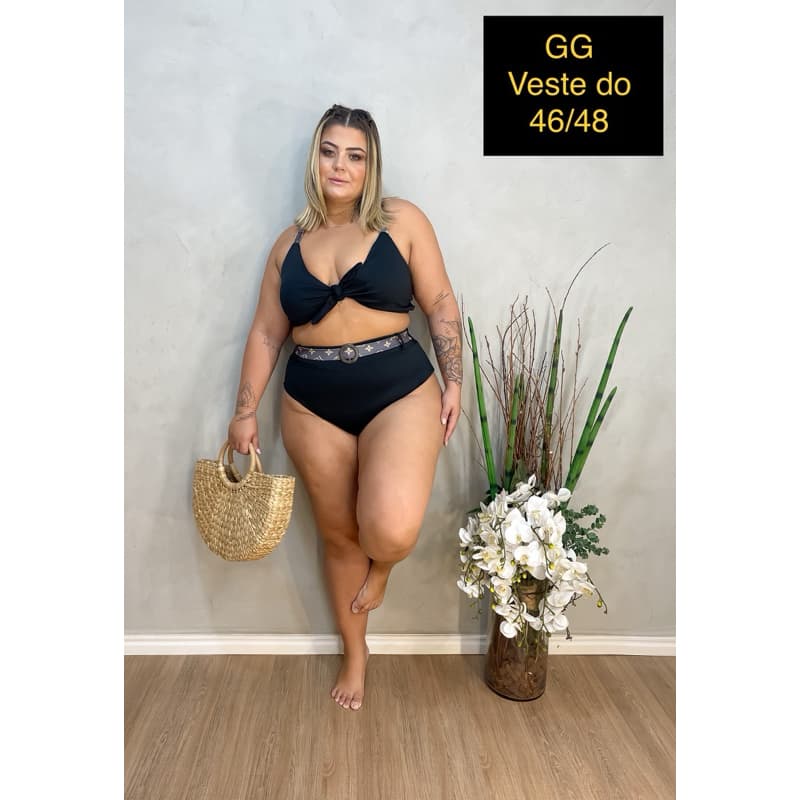 Biquíni Plus Size Cintura Alta com Cinto | Top com Amarração | Moda Praia 52 ao 56